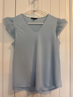Adrianna Papell Light Blue V-Neck Ruffle Sleeve Blouse NWOT